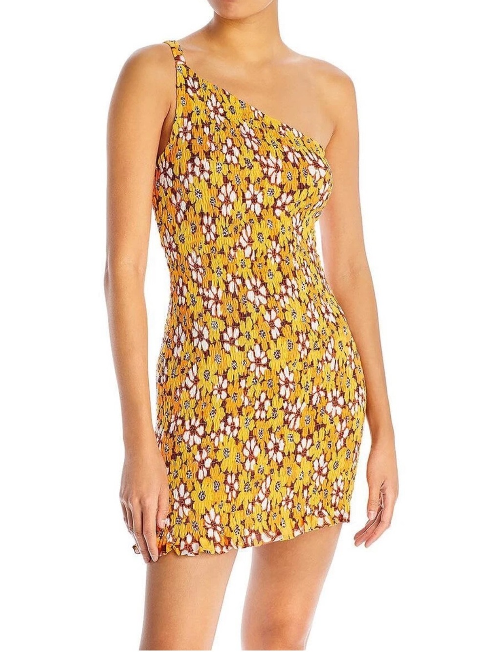Faithfull the Brand Womens One Shoulder Smocked Mini Dress Orange Size US 10